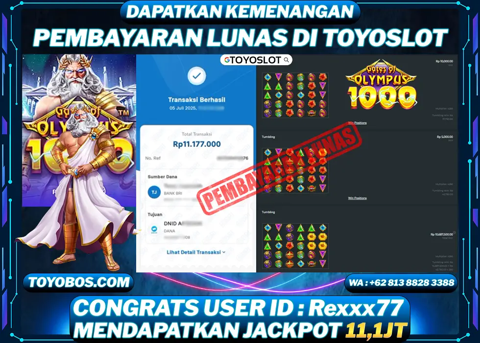 TOYOSLOT - BUKTI KEMENANGAN Gates Of Olympus 1000 Rp11,177,000,- LUNAS