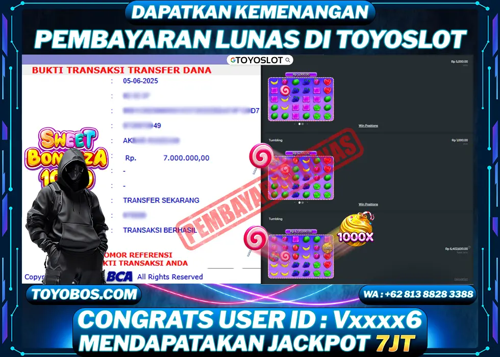 TOYOSLOT - BUKTI KEMENANGAN Sweet Bonanza 1000 Rp7,000,000,- LUNAS